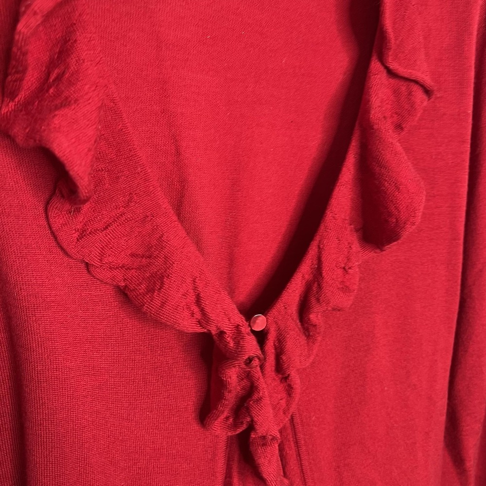 Talbots Sweater Cardigan Womens Large Red 100% Merino Wool Ruffle Open Front - Picture 9 of 9